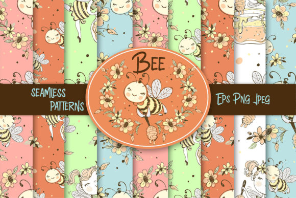 Bees Digital Paper. Bee Fabric Seamless