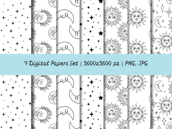 Celestial Bodies Sun Moon Digital Paper