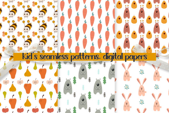 Kid's Cartoon Digital Papers. PNG, JPG.