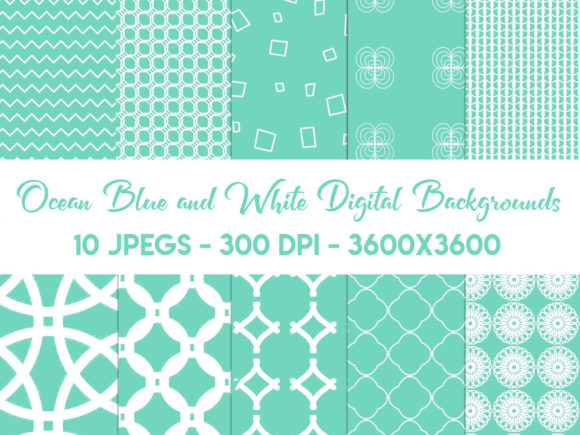 Ocean Blue and White Digital Backgrounds