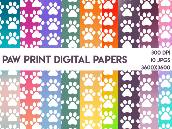 Paw Print Colorful Digital Papers: A Creative Delight for Dog and Cat Lovers