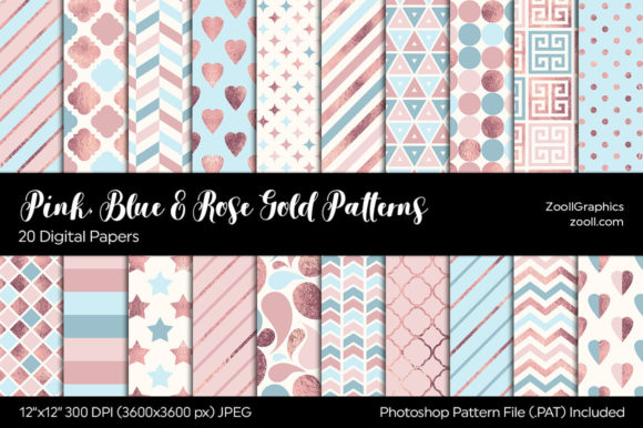 Pink, Blue Rose Gold Digital Papers