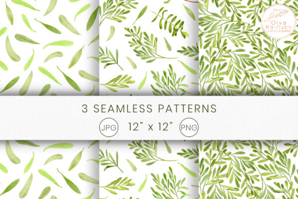 Watercolor Green Leaves Digital Paper
