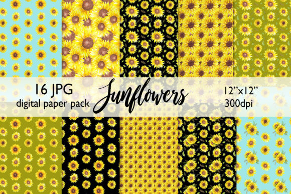 Watercolor Sunflower Digital Paper for Creative and Practical Use