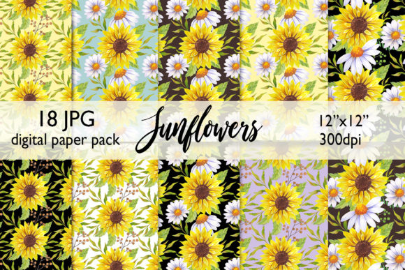 Watercolor Sunflower Digital Paper JPG